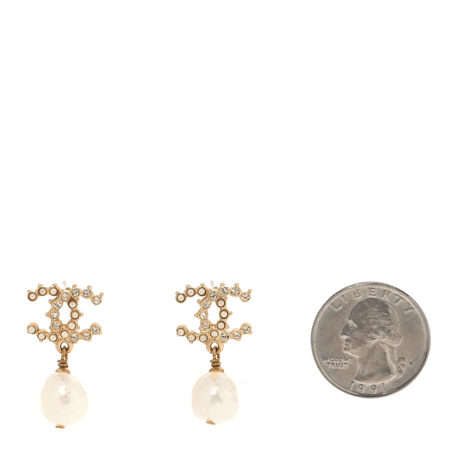 Crystal Pearl CC Drop Earrings Gold