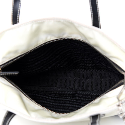 Prada Nylon Tessuto Calfskin Tote Black White 6 of 9