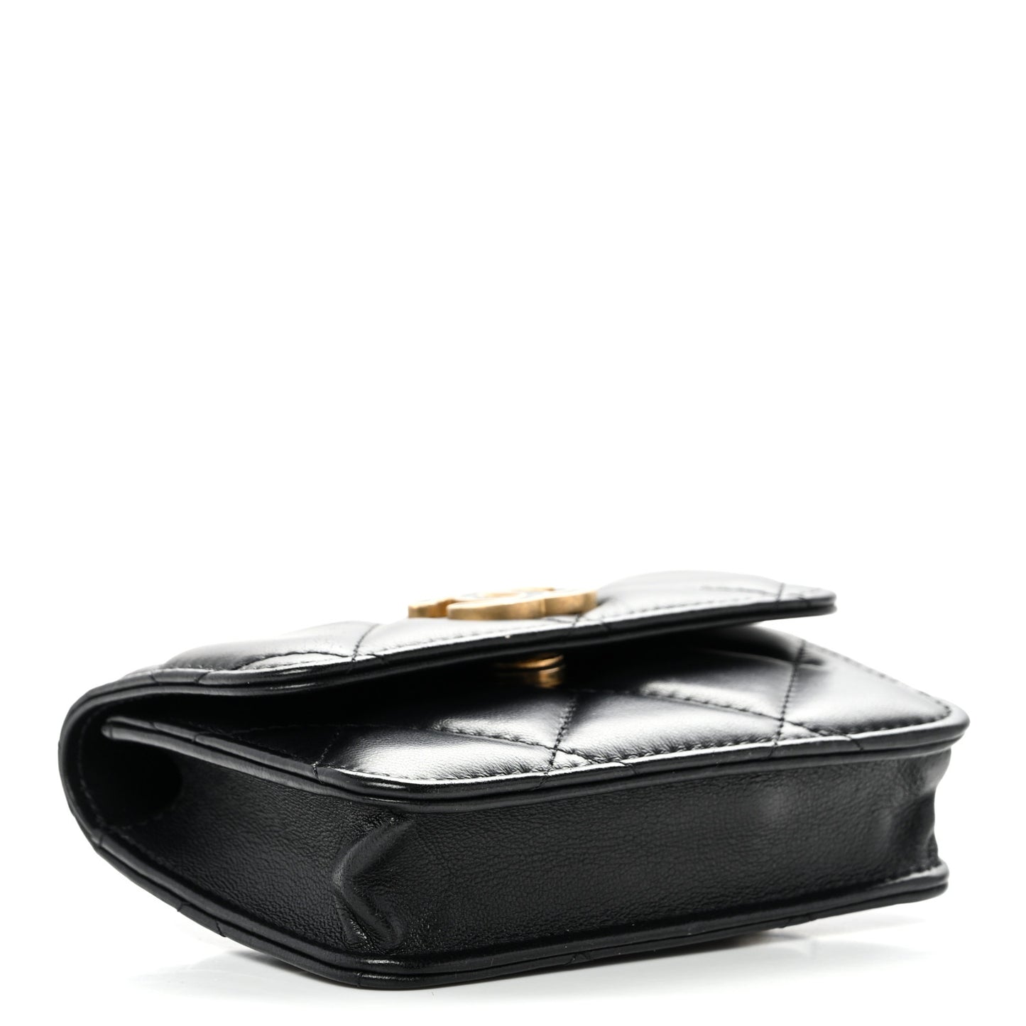 Lambskin Enamel Quilted Pending CC Flap Belt Bag Black