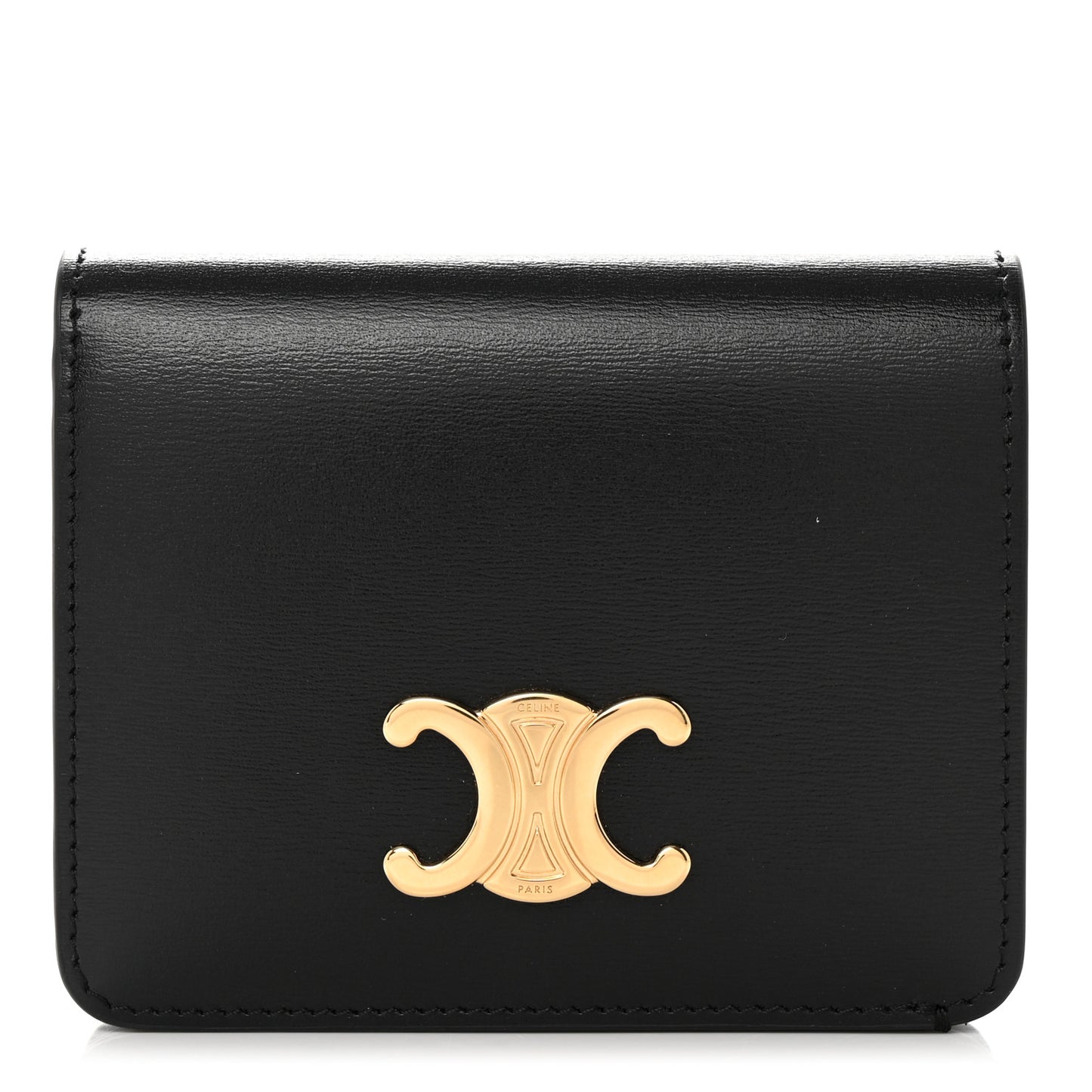 Shiny Calfskin Triomphe Compact Wallet Black