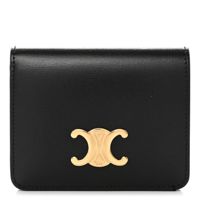 Celine Shiny Calfskin Triomphe Compact Wallet Black 1 of 8