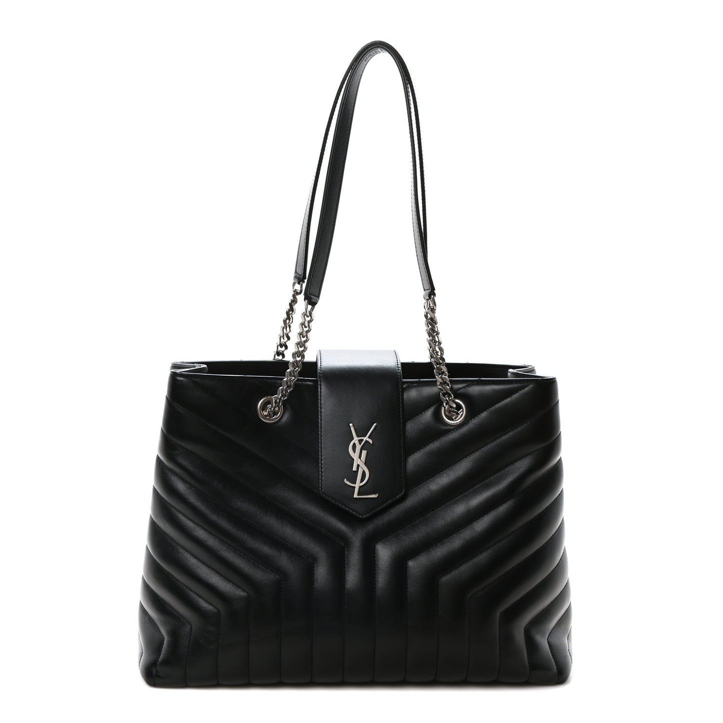 Calfskin Y Quilted Monogram Large Loulou Shopper Black