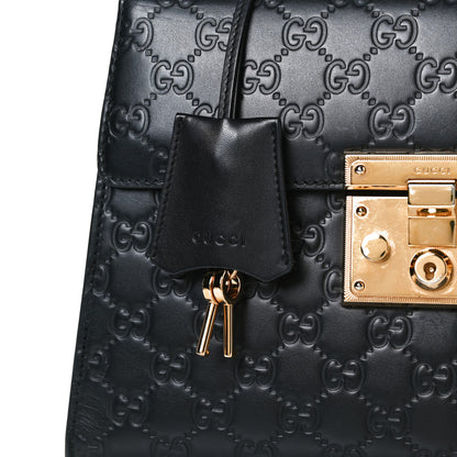 Gucci Guccissima Signature Small Padlock Top Handle Bag Black 9 of 18