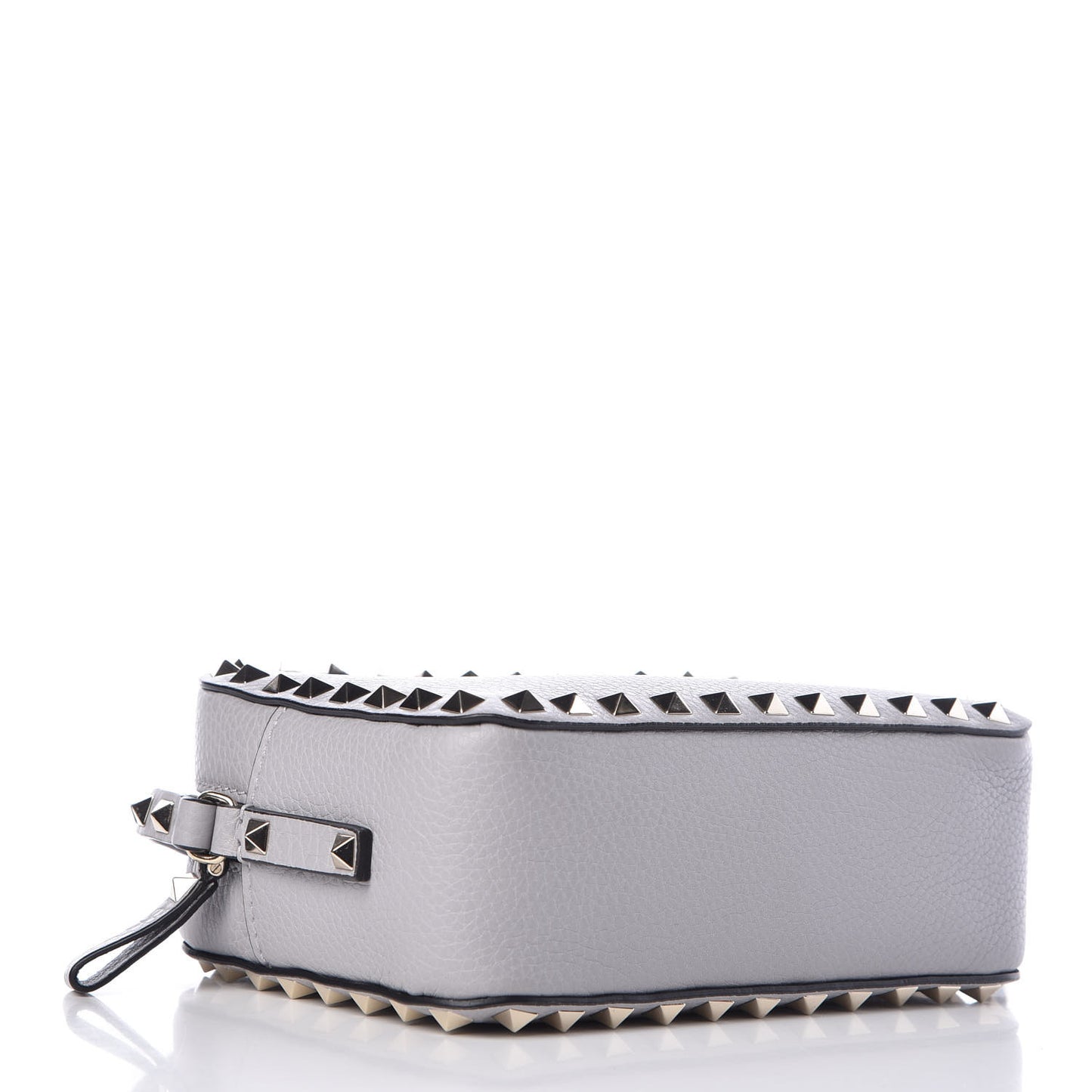 Grained Calfskin Rockstud Camera Crossbody Bag Pastel Grey