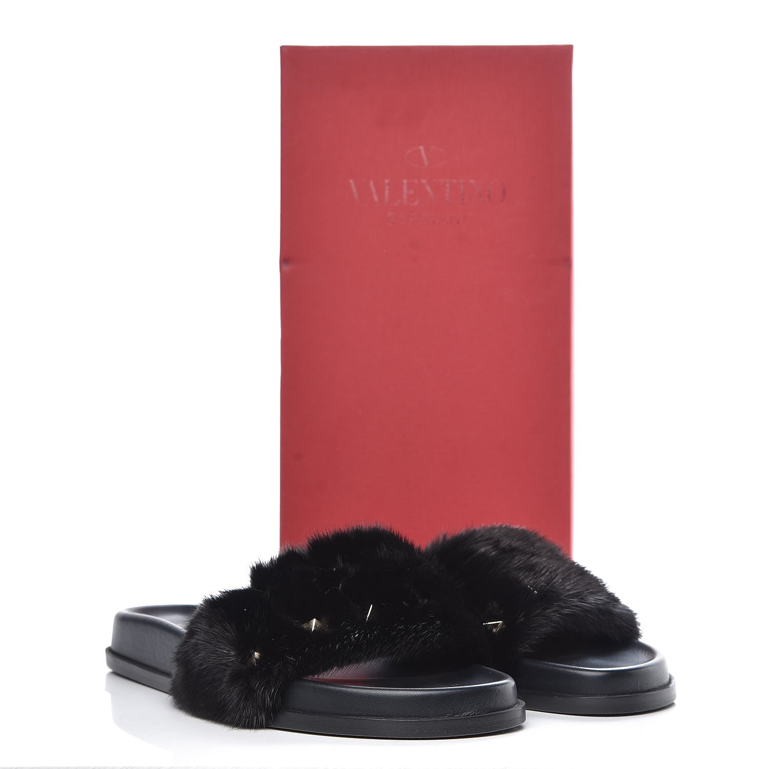 Valentino Garavani Mink Fur Rockstud Slide Sandals 40 Black 9 of 9