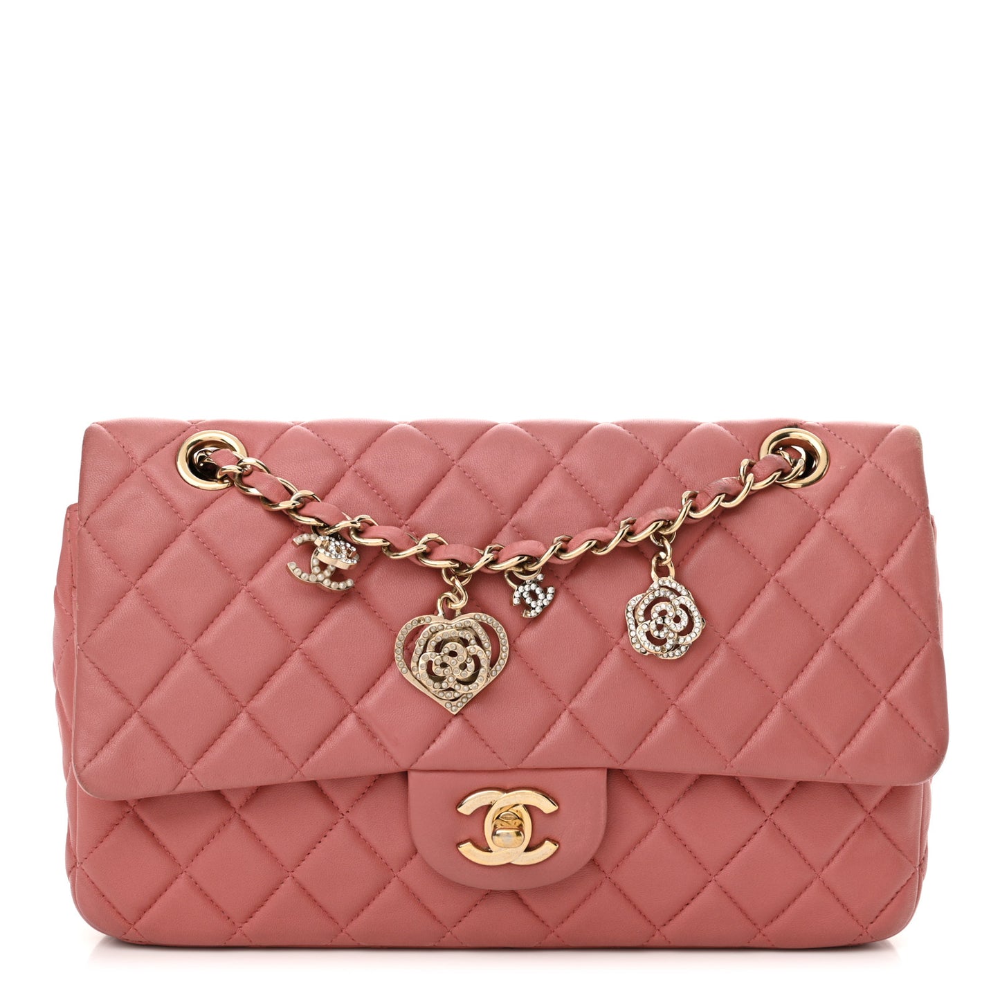 Lambskin Medium Valentine Charms Flap Pink