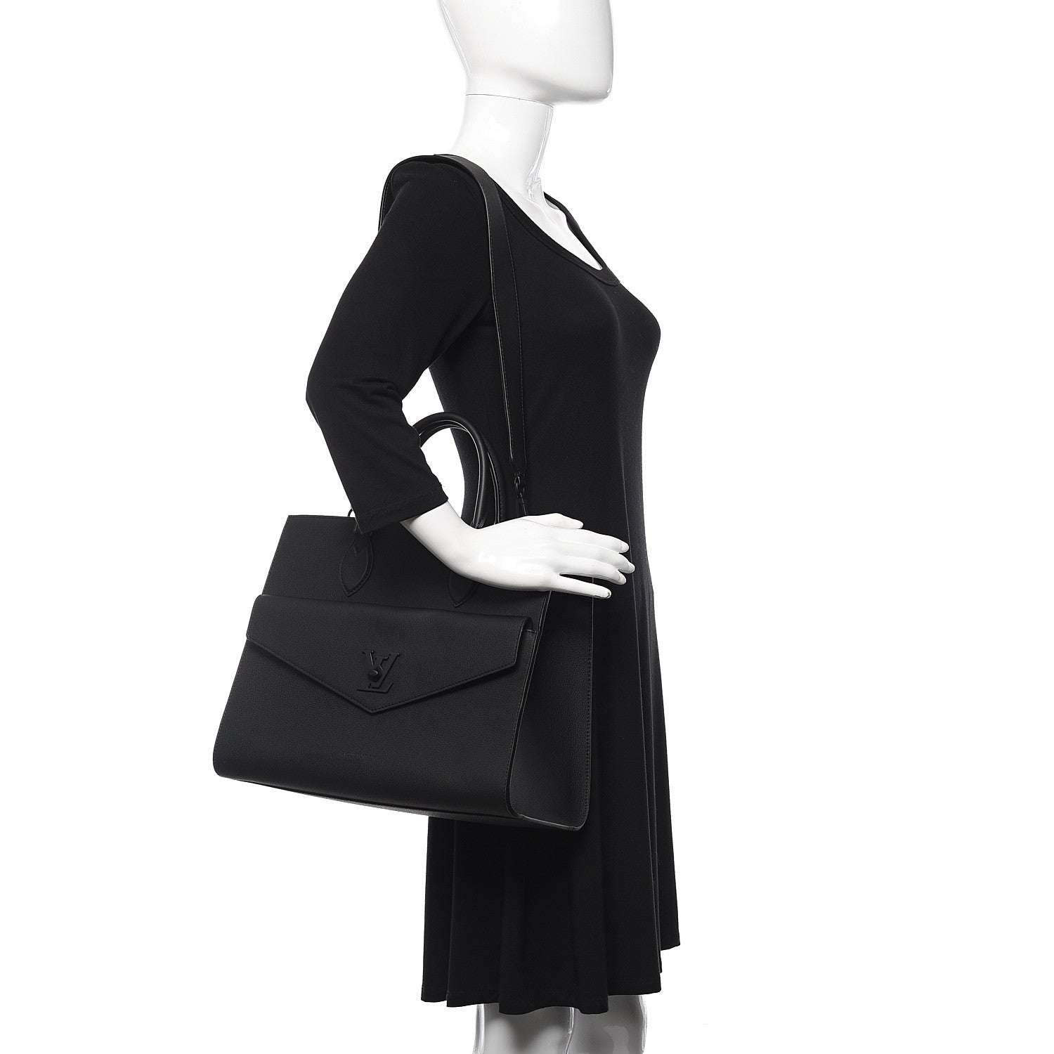 Louis Vuitton Soft Calfskin Lockme Tote MM Black 2 of 12