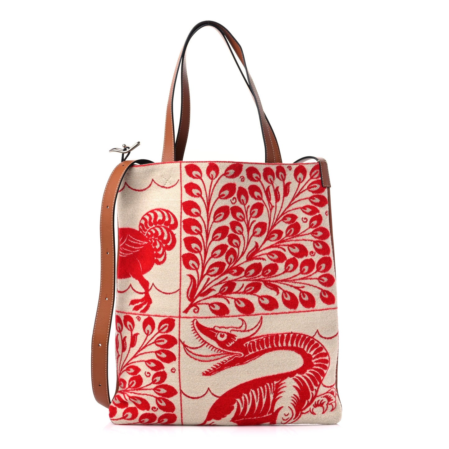 X William De Morgan Canvas Calfskin Tiles Vertical Tote Multicolor