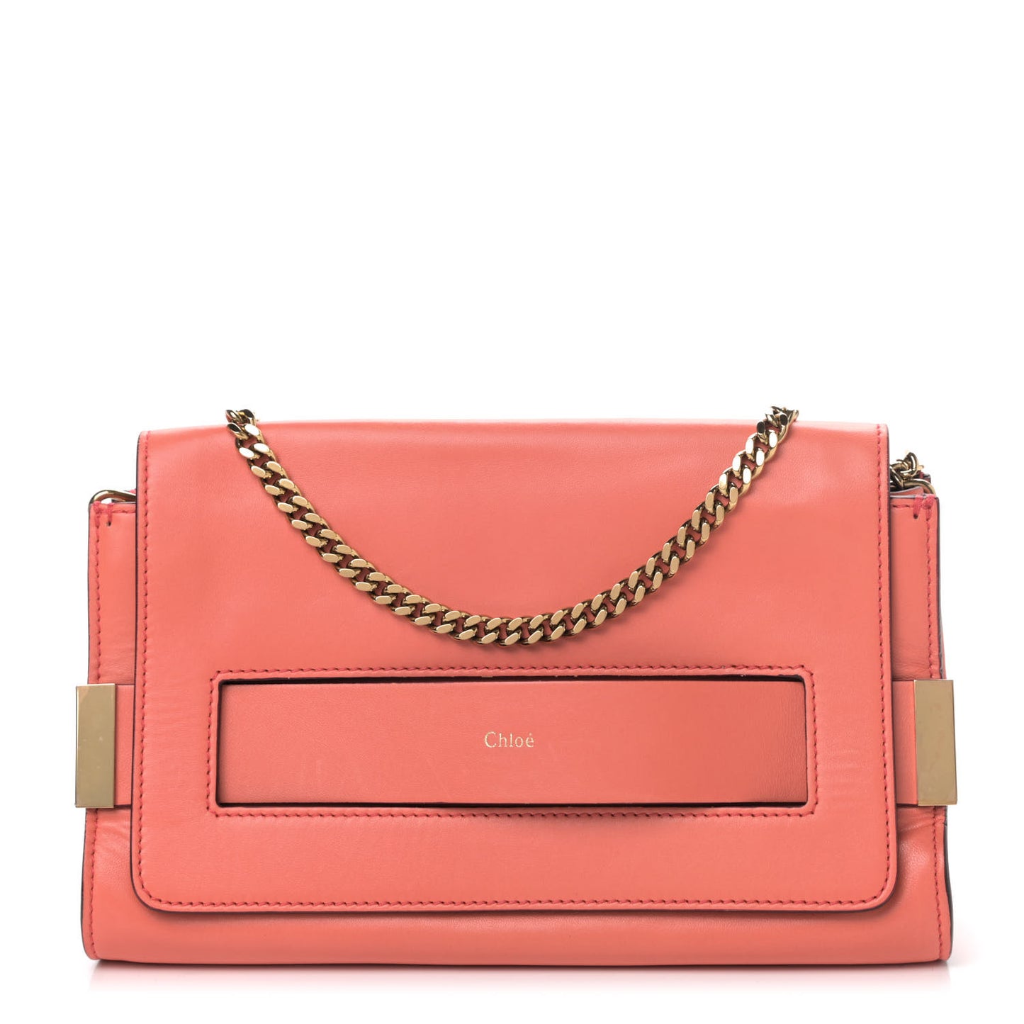 Lambskin Medium Elle Chain Clutch Coral Pop