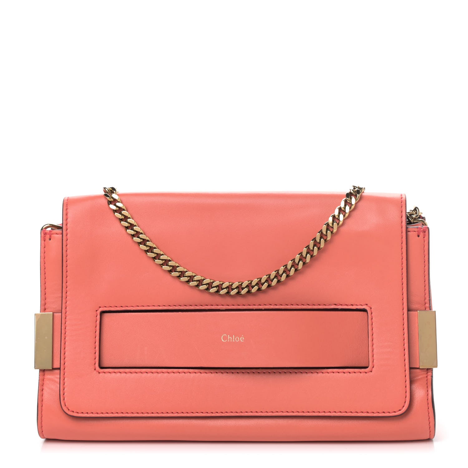 Chloe Lambskin Medium Elle Chain Clutch Coral Pop 1 of 4