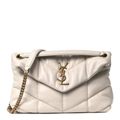 Saint Laurent Lambskin Quilted Small Loulou Puffer Monogram Chain Satchel Blanc Vintage 2 of 19