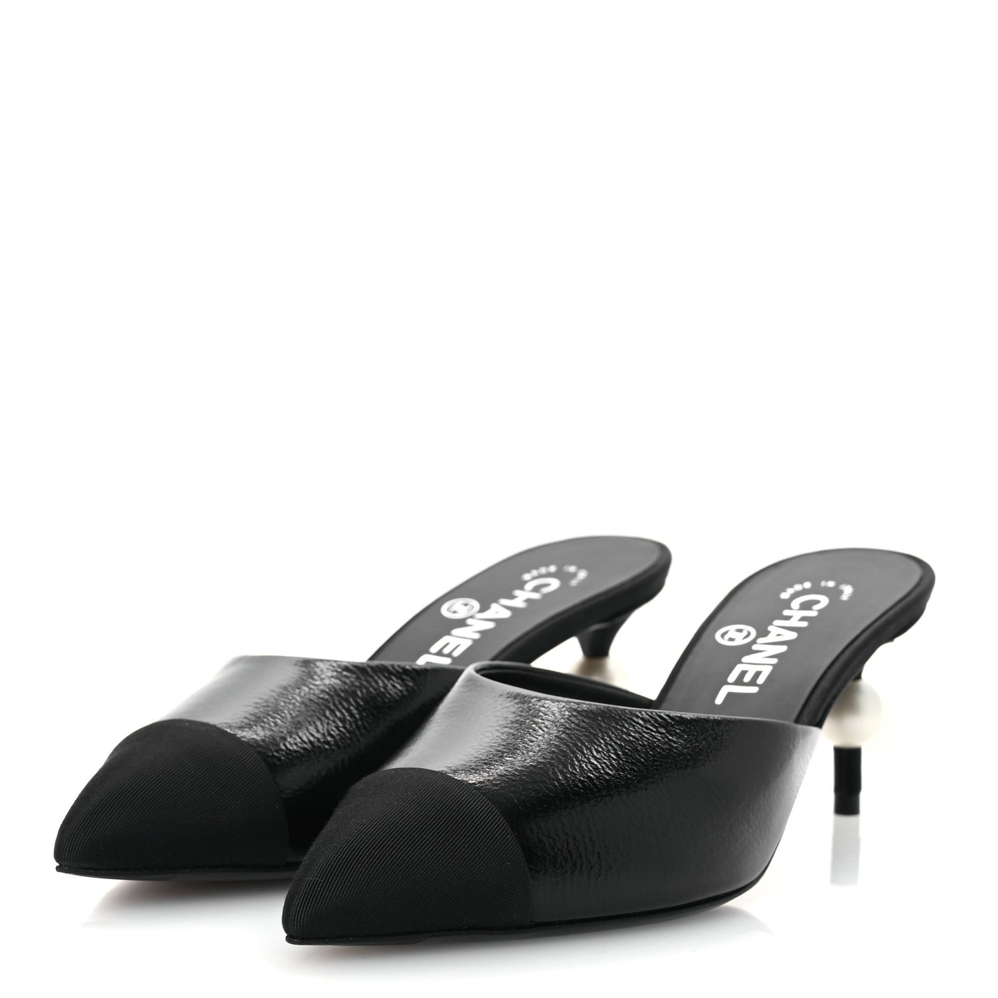 Calfskin Grosgrain Cap Toe Pearl Mule 36.5 Ecru Black
