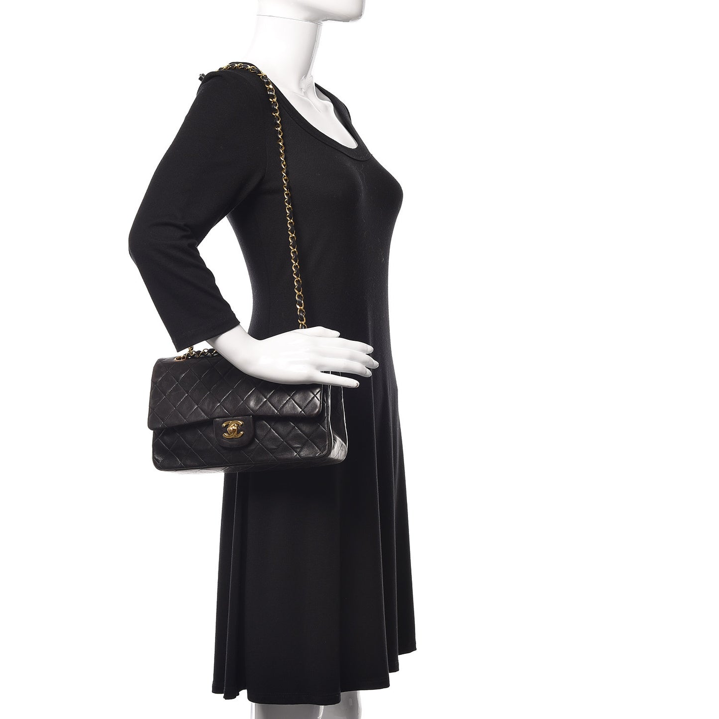 Lambskin Quilted Medium Double Flap Black