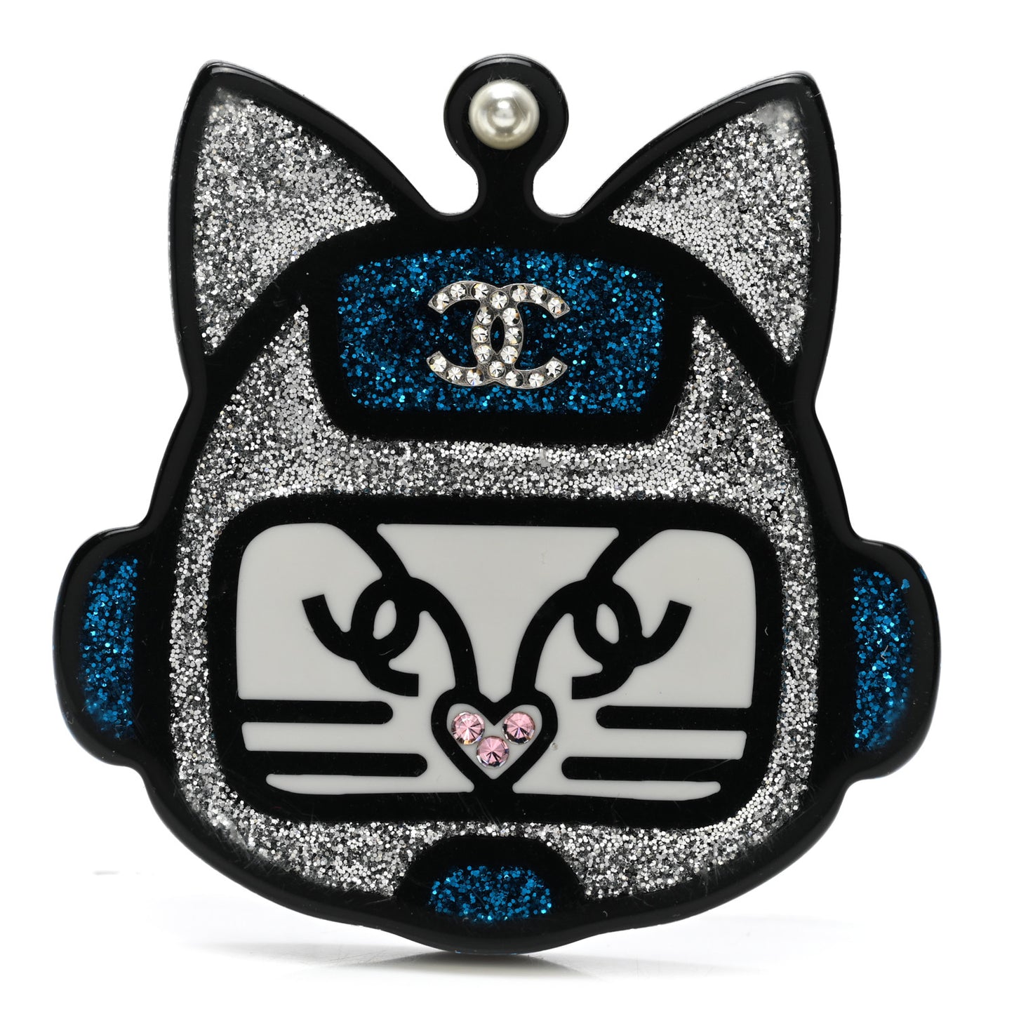 Resin Emoji Robot Cat Brooch Silver Blue