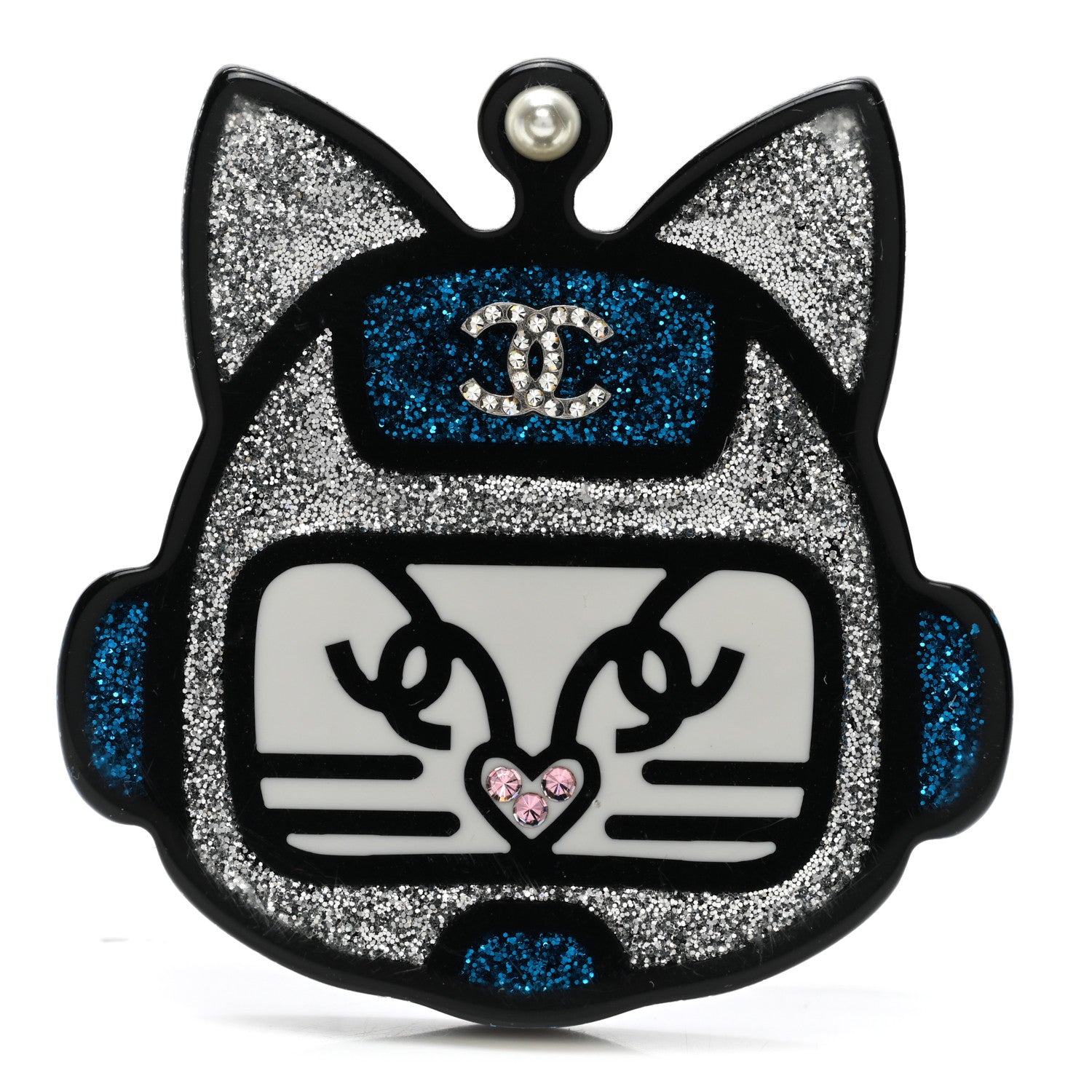 Chanel Resin Emoji Robot Cat Brooch Silver Blue 1 of 4