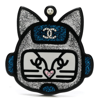 Chanel Resin Emoji Robot Cat Brooch Silver Blue 1 of 4