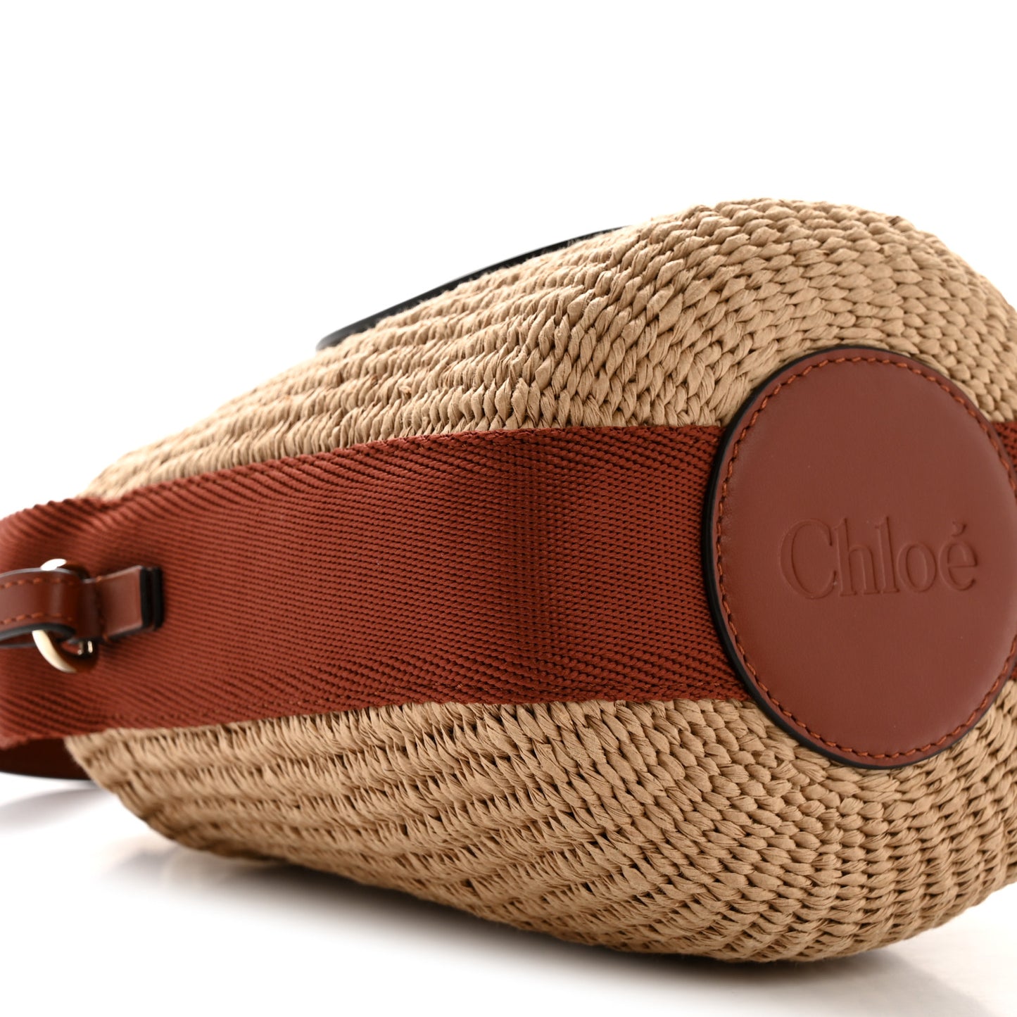 X MIFUKO Paper Raffia Calfskin Small Horse Medal Bucket Bag Sepia Brown