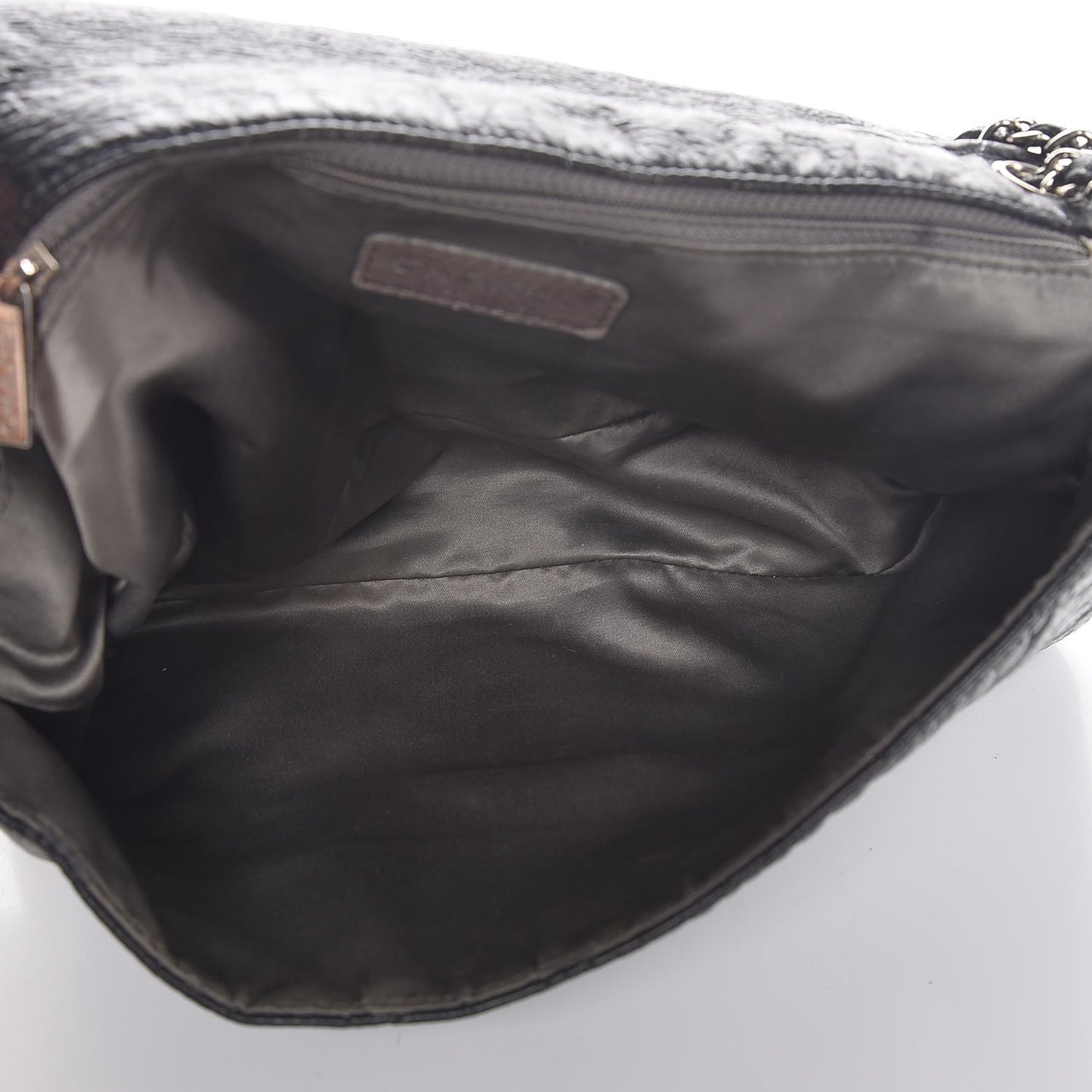 Crackled Calfskin Quilted Large Flap Black