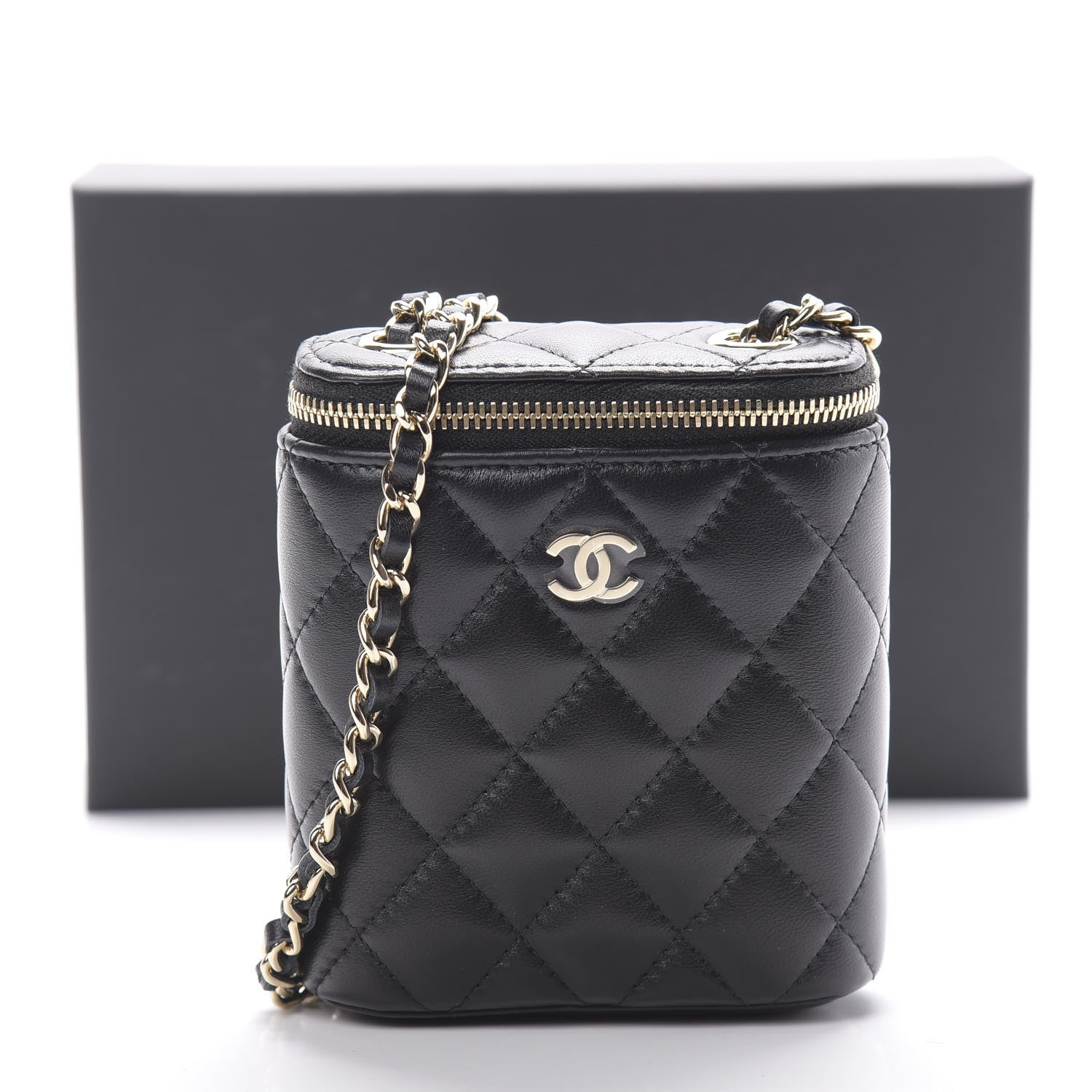 Chanel Lambskin Quilted Small Vertical Coco Beauty Vanity Case With Chain Black 10 of 10