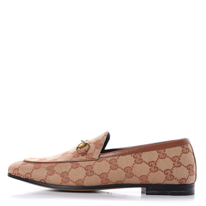 Gucci Canvas GG Monogram Horsebit Womens Jordaan Loafers 37 Beige Ruggine Rust 1 of 9