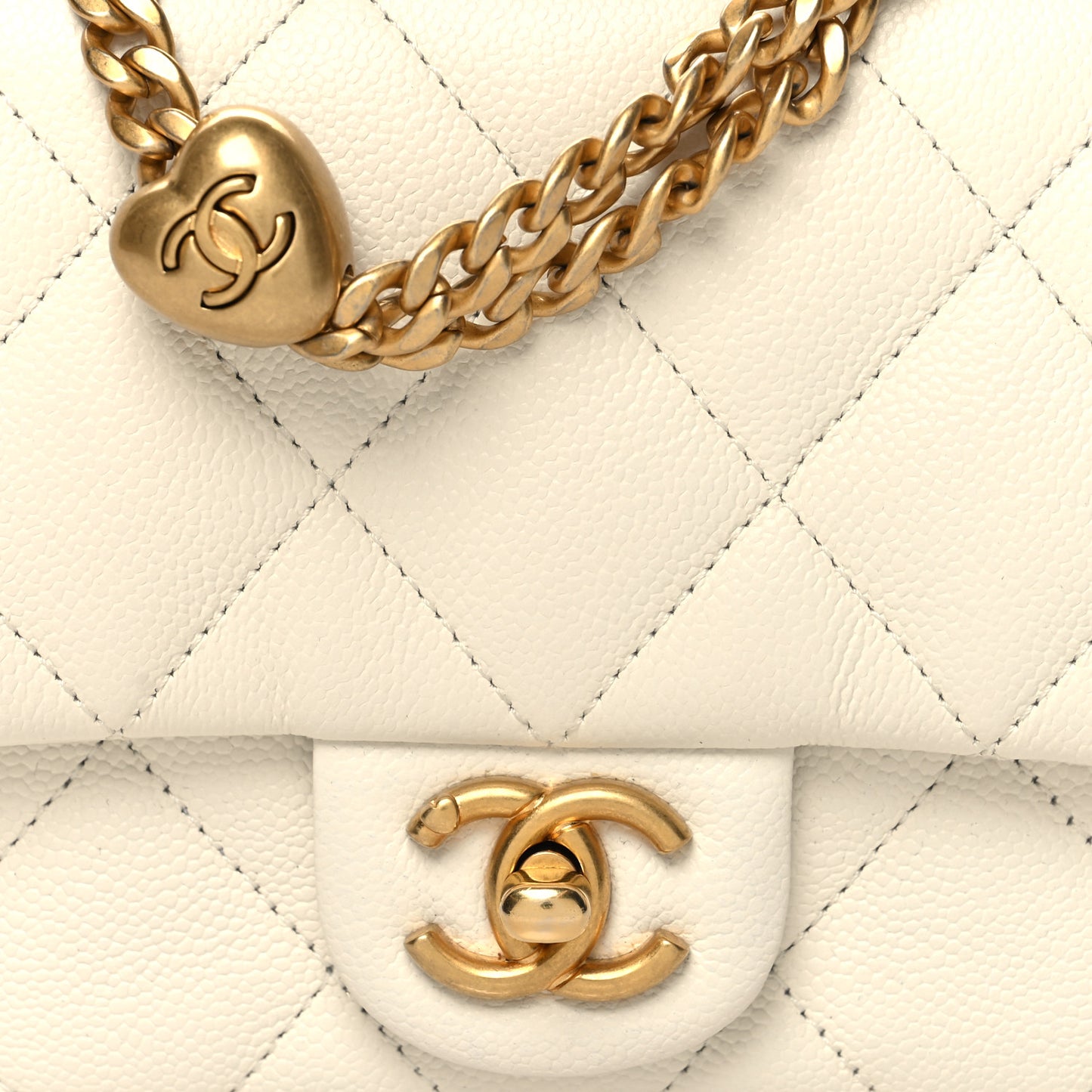 Caviar Quilted Mini Sweetheart Flap White