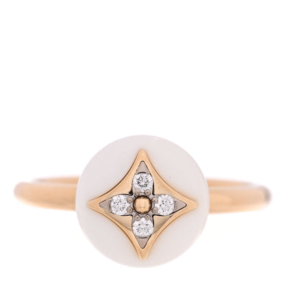 Louis Vuitton 18K Yellow Gold Diamond White Agate Idylle Blossom Ring 55 7.25 1 of 6