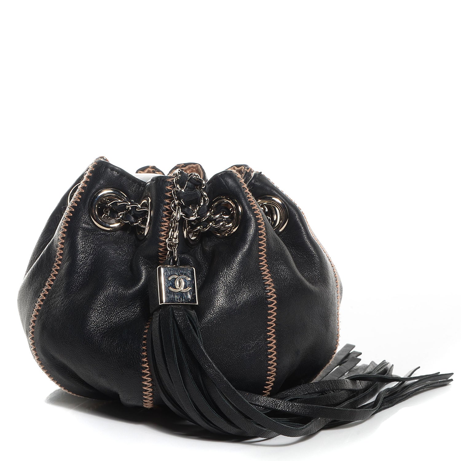 Chanel Lambskin Satin Reversible Mini Sac Cordon Black Peach 1 of 7
