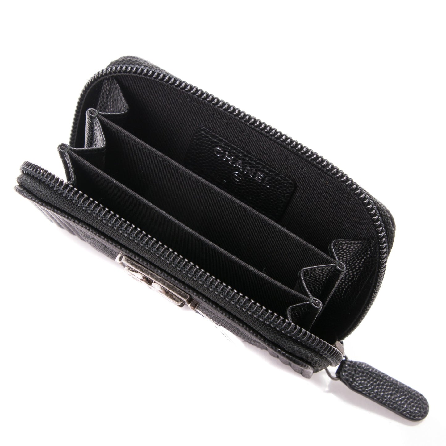 Caviar Quilted Boy Zip Around Coin Purse Wallet Black