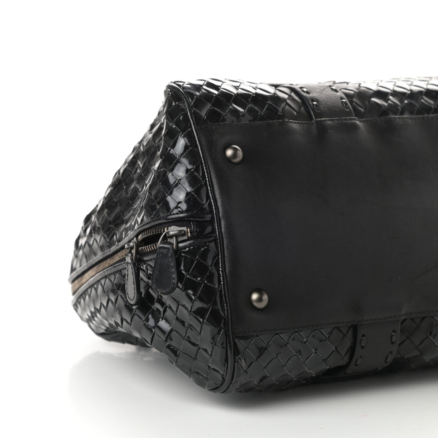 Patent Nappa Intrecciato Accordion Satchel Black