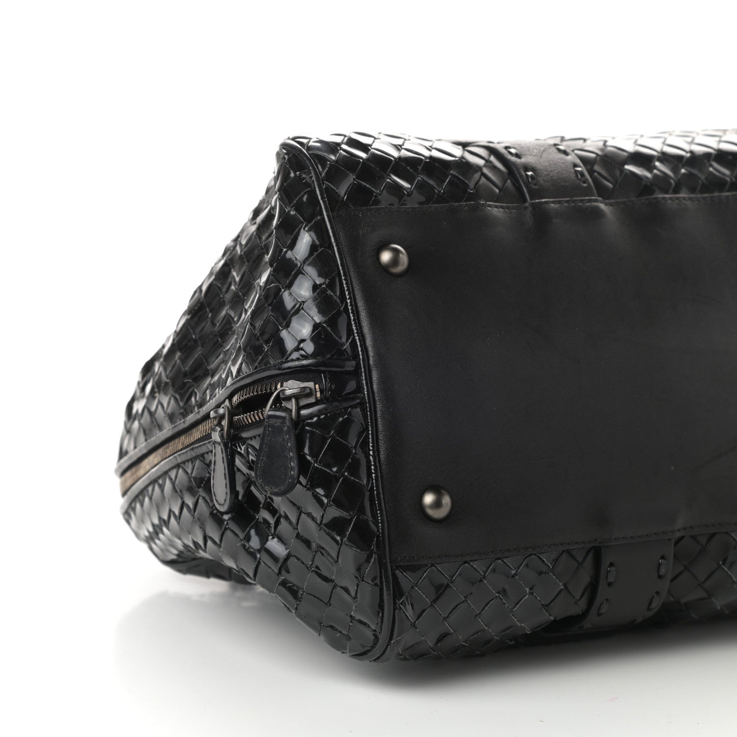 Bottega Veneta Patent Nappa Intrecciato Accordion Satchel Black 8 of 9