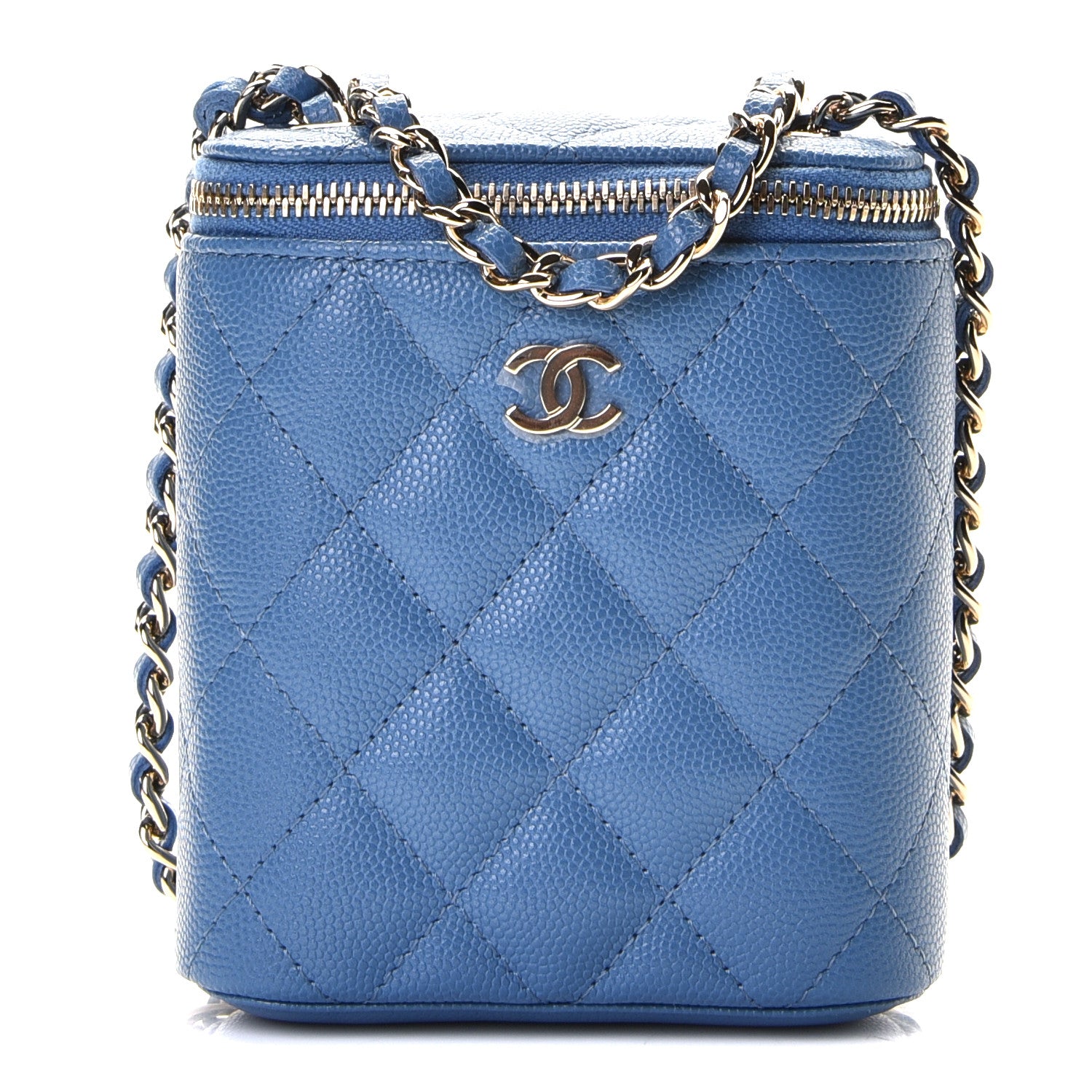 Chanel Caviar Quilted Small Vertical Coco Beauty Vanity Case With Chain Blue 1 of 8