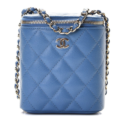 Chanel Caviar Quilted Small Vertical Coco Beauty Vanity Case With Chain Blue 1 of 8