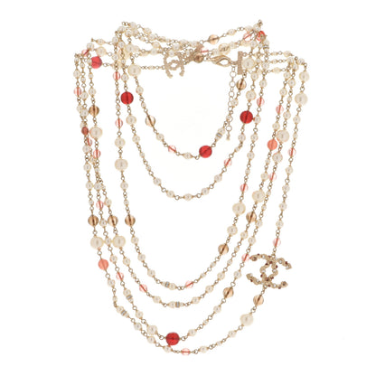 Chanel Pearl Bead Multi Strand CC Long Necklace Gold 3 of 5