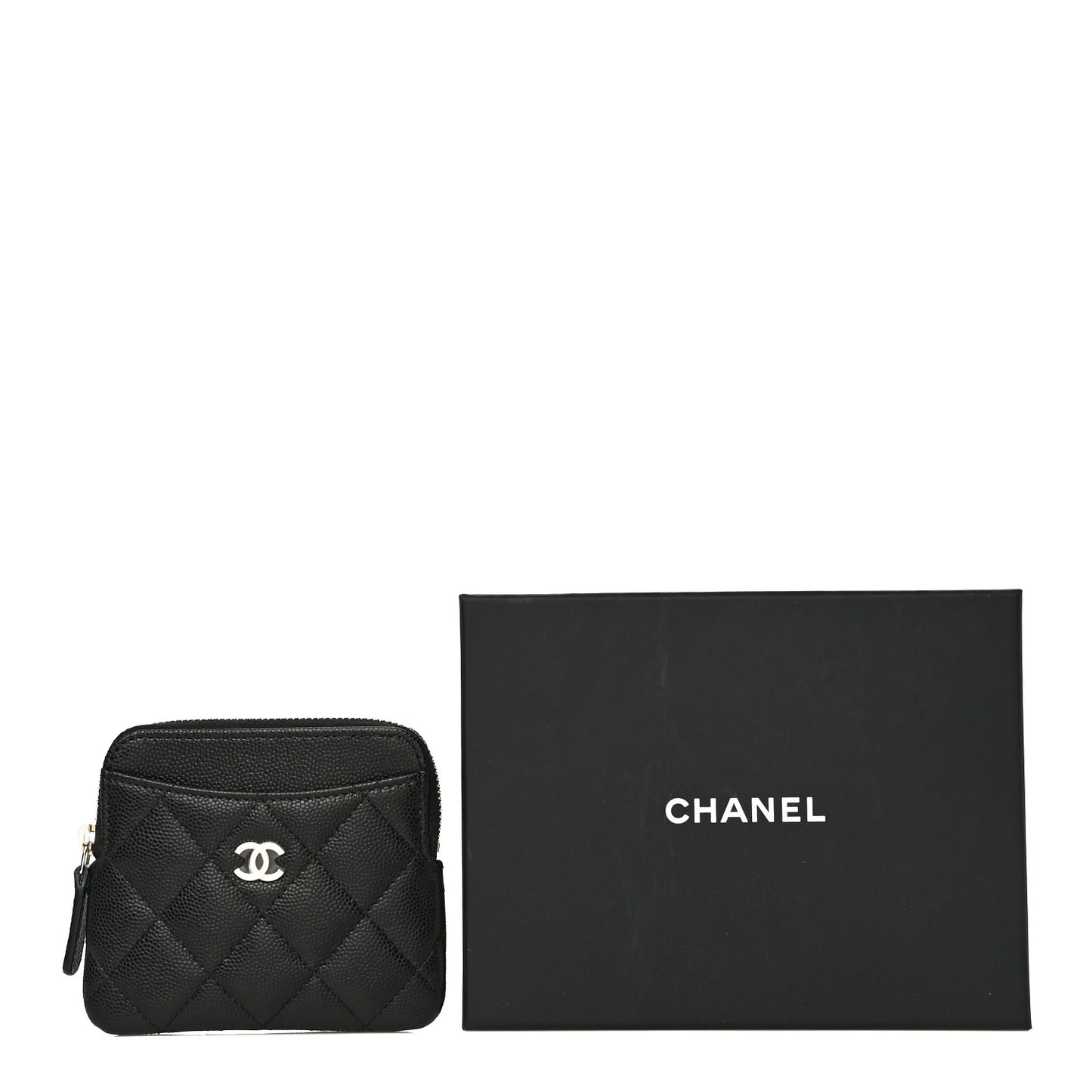 Caviar Quilted Zip Card Holder Wallet Black
