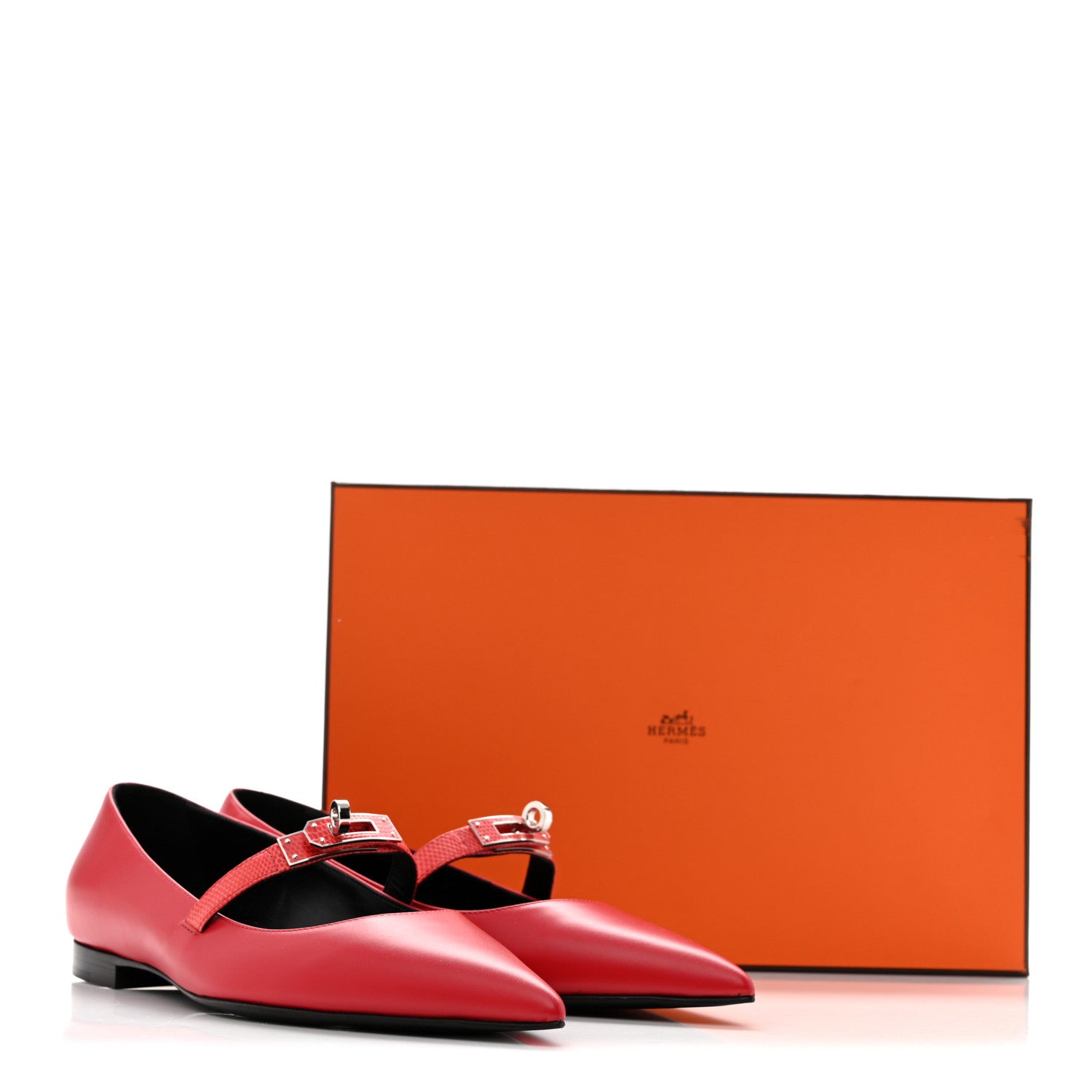 Hermes Lizard Calfskin Brillante Kelly Ballet Flat  38 Rouge Vif 11 of 11