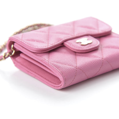 Chanel Caviar Quilted Flap Card Holder On Chain Pink 6 of 11