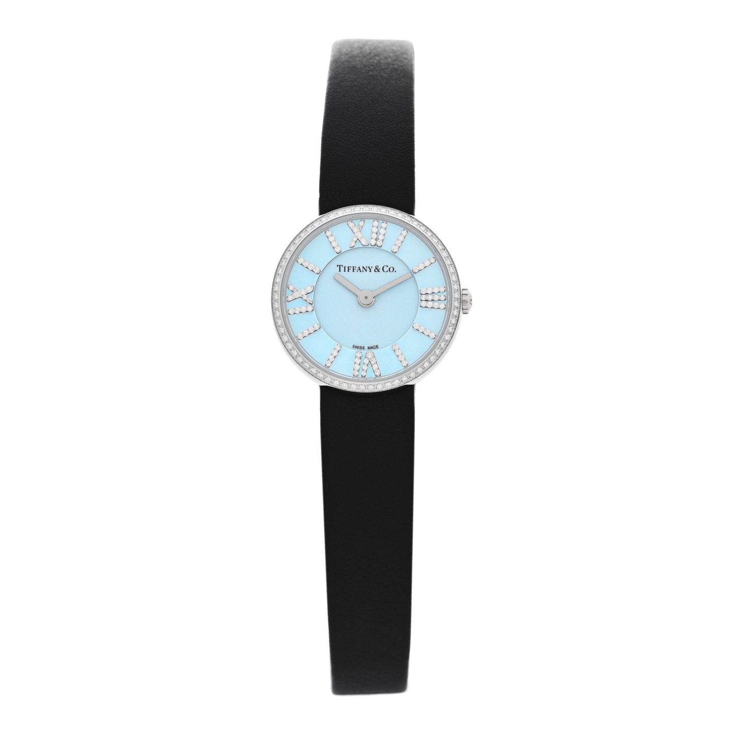 Stainless Steel Calfskin Diamond Bezel 24mm Atlas 2-Hand Quartz Watch Tiffany Blue