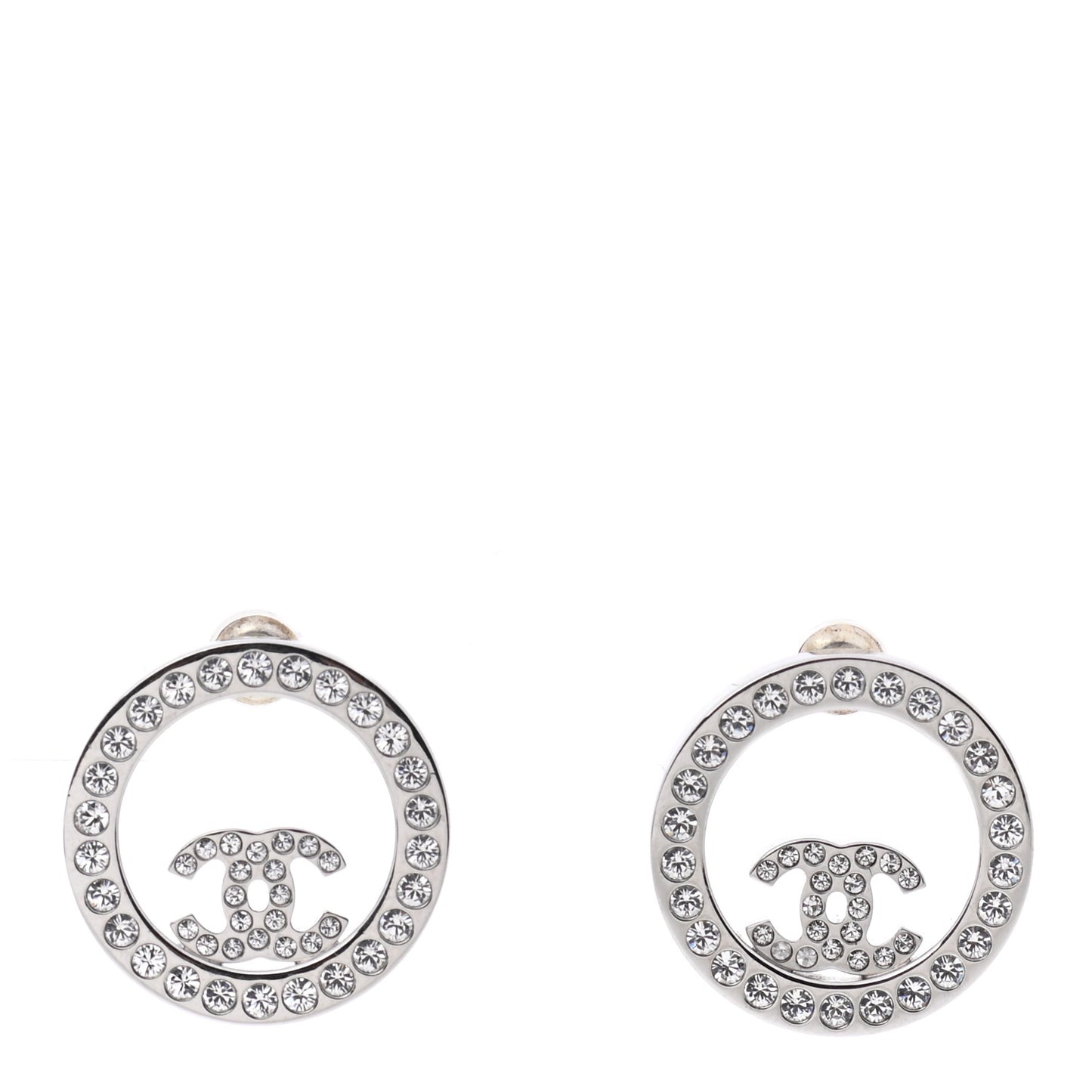 Crystal CC Round Earrings Silver