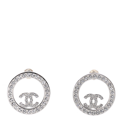 Chanel Crystal CC Round Earrings Silver 1 of 5