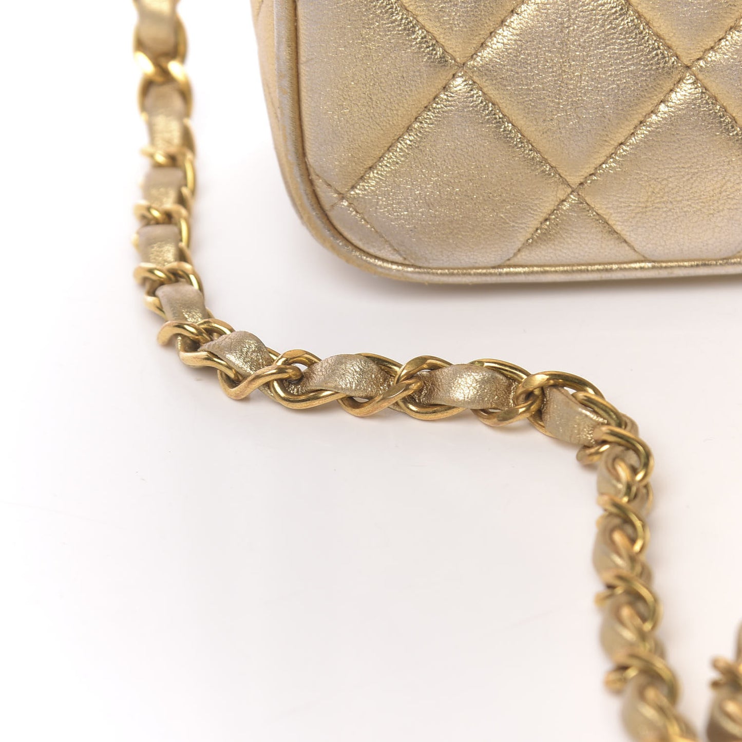 Metallic Lambskin Quilted Camera Case Gold