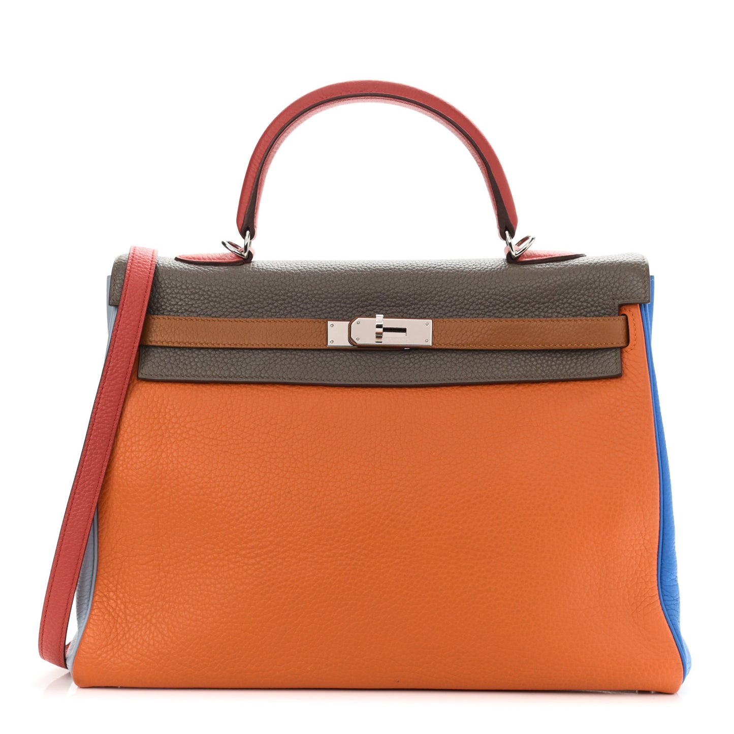 Taurillon Clemence Arlequin Kelly Retourne 35 Orange Sanguine Gold Bleu Lin Bleu Hydra Etain