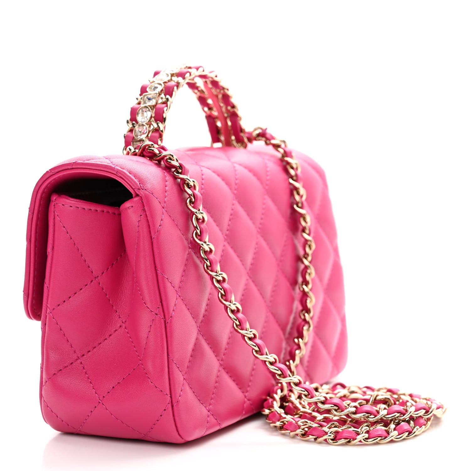 Chanel Lambskin Quilted Mini Crystal Top Handle Rectangular Flap Dark Pink 3 of 11
