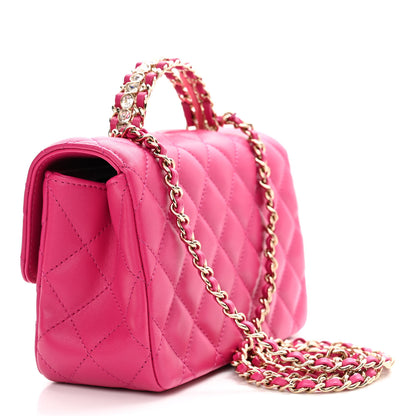 Chanel Lambskin Quilted Mini Crystal Top Handle Rectangular Flap Dark Pink 3 of 11