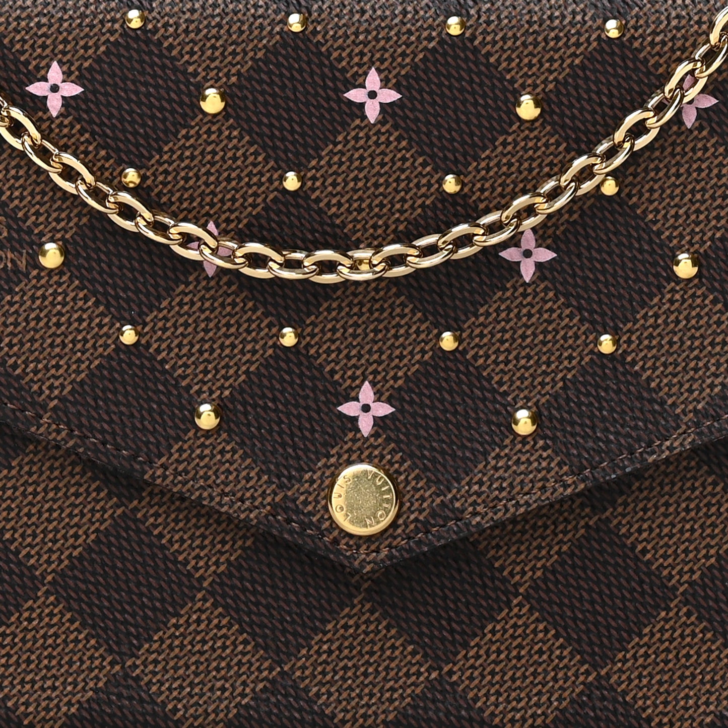 Damier Ebene Studded Pochette Felicie Chain Wallet
