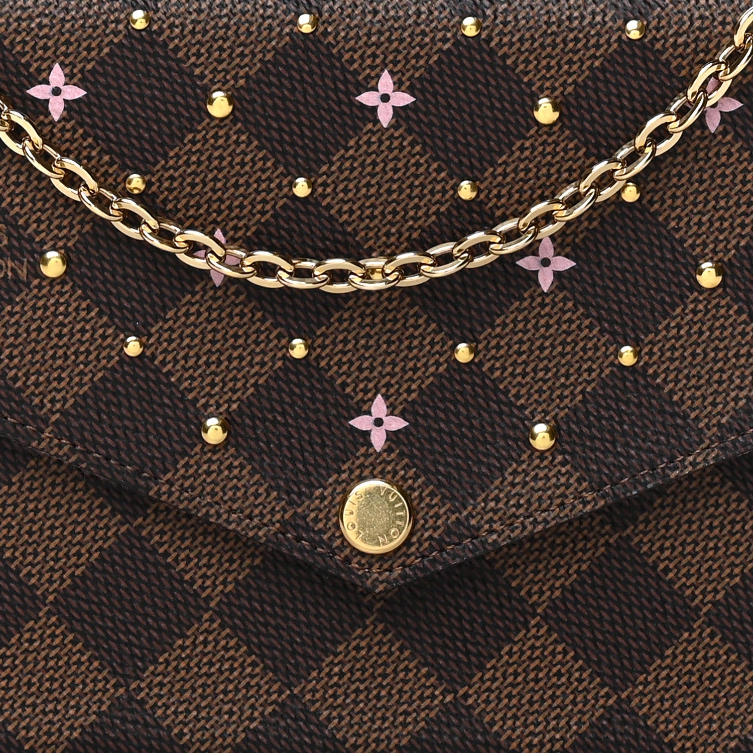 Louis Vuitton Damier Ebene Studded Pochette Felicie Chain Wallet 10 of 12