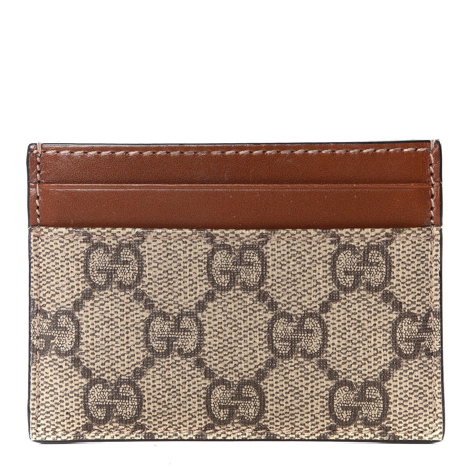 Gucci GG Supreme Monogram Calfskin Card Holder Beige Ebony Cuir 1 of 8