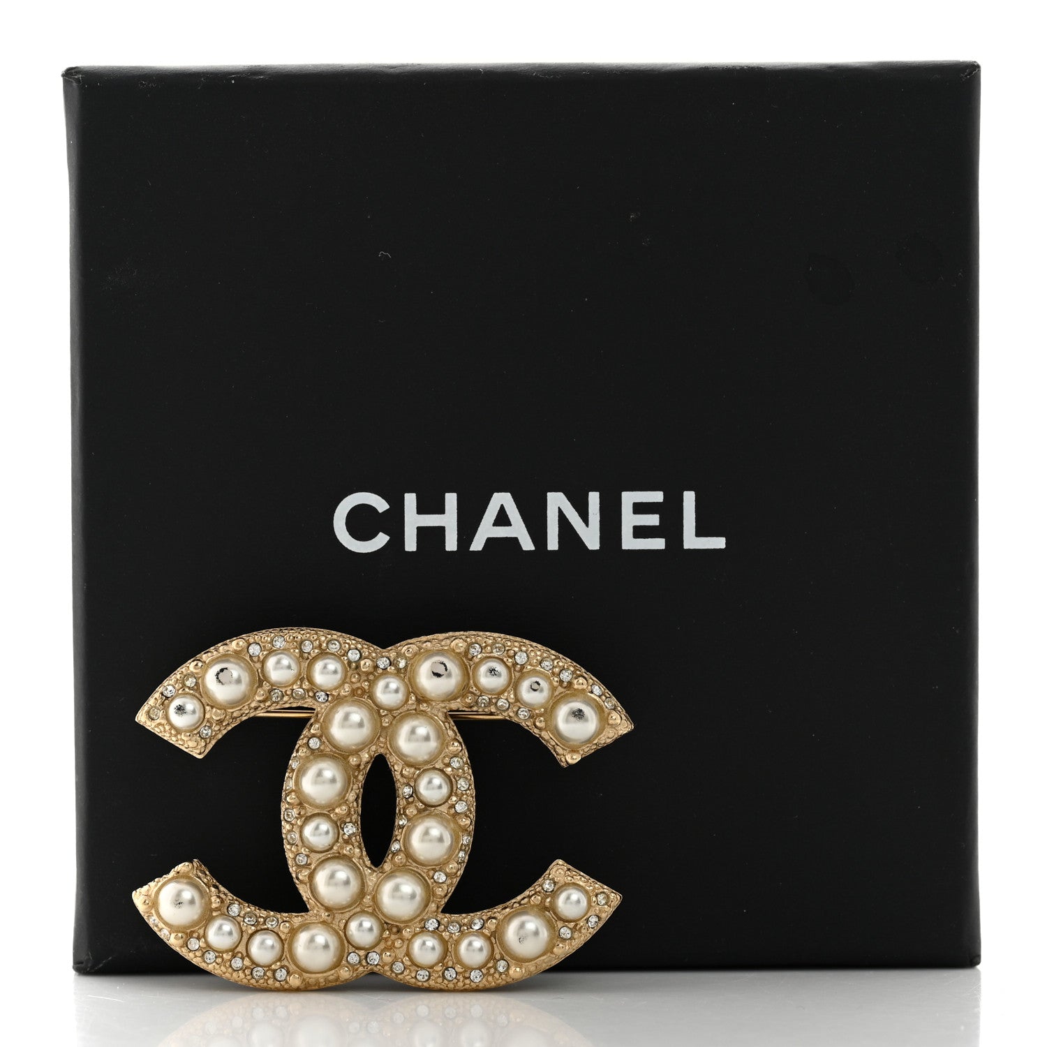 Chanel Metal Crystal Graduated Pearl CC Brooch Gold 4 of 4