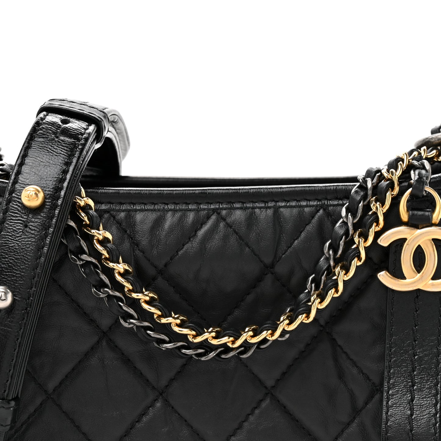 Aged Calfskin Quilted Small Gabrielle Hobo Black