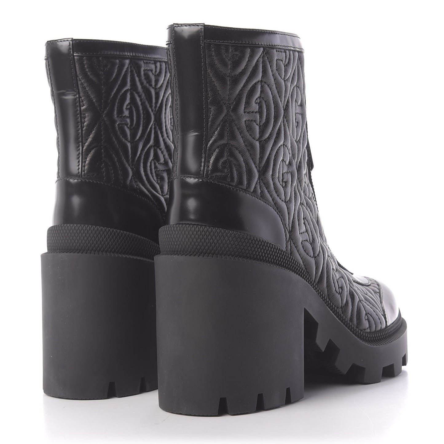 Calfskin Nappa Rhombus Quilted Trip Ankle Boots 36.5 Black