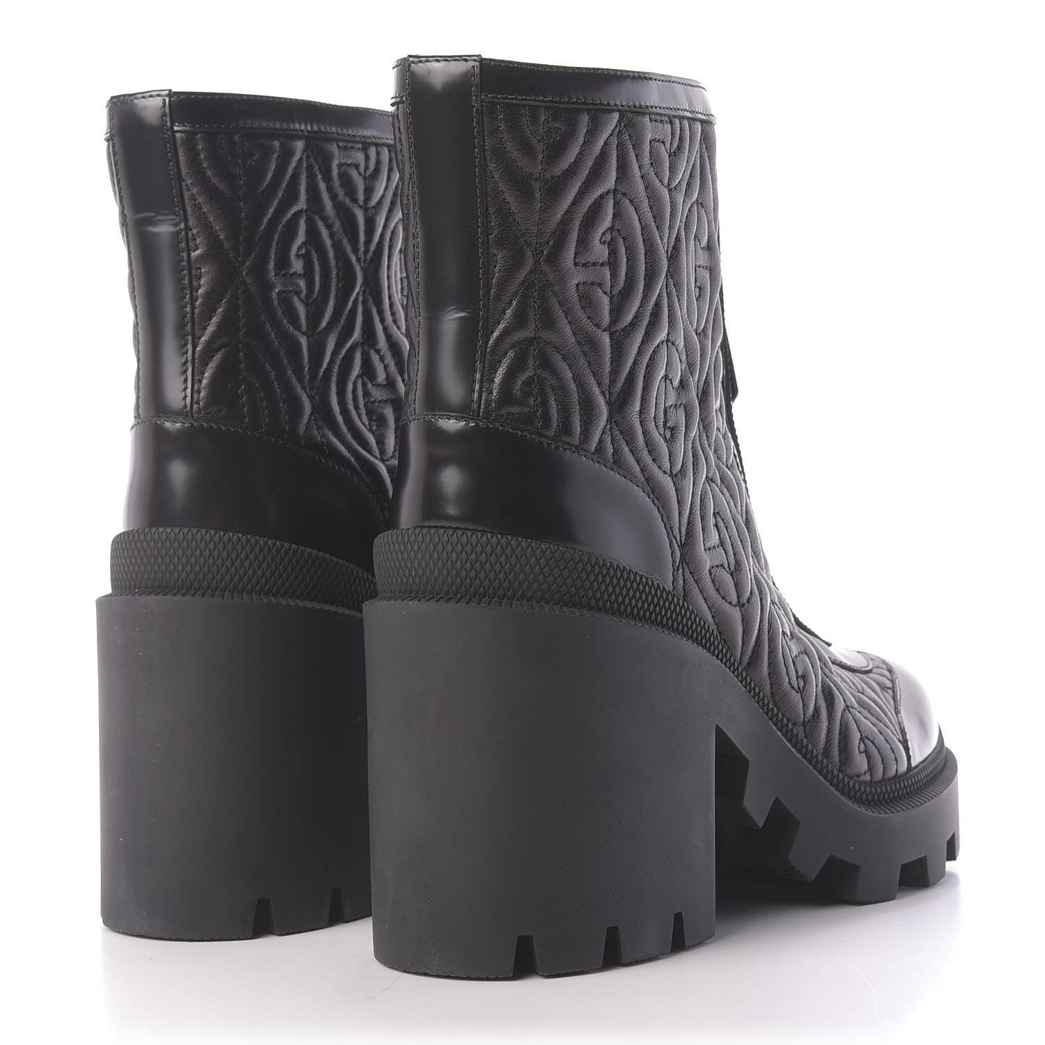 Gucci Calfskin Nappa Rhombus Quilted Trip Ankle Boots 36.5 Black 4 of 12
